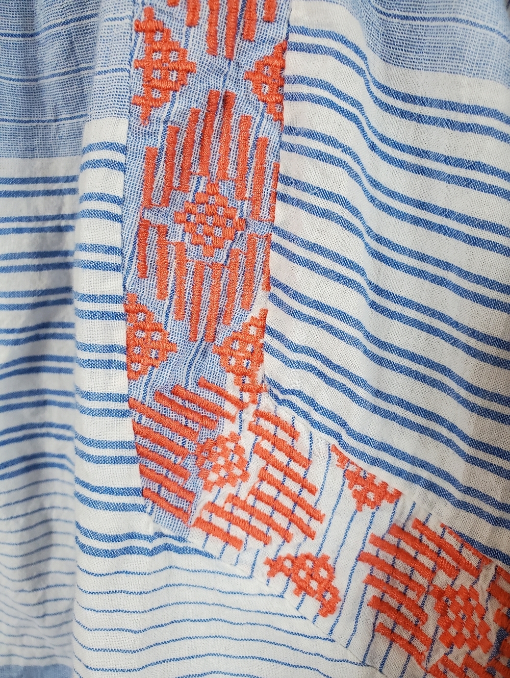 Democracy Blue Striped Boho Peasant Top with Red Embroidery and Lace Trim - Picture 12 of 14